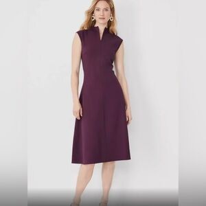 SEAMED SPLIT NECK DRESS IN PLUM ROSE